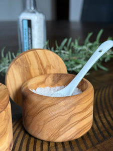 Olive Wood Salt Pinch Bowl with Lid