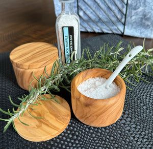 Olive Wood Salt Pinch Bowl with Lid