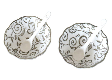 Floral Porcelain Bowl & Spoon Set