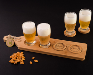 "Cheers!" Beer Flight - Tasting Paddle with Coasters - ArtisanoDesigns
