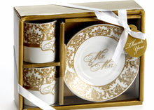 Load image into Gallery viewer, Mr. &amp; Mrs. Espresso Cup Set in Gold (Set of 2) - ArtisanoDesigns
