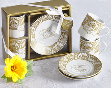 Load image into Gallery viewer, Mr. &amp; Mrs. Espresso Cup Set in Gold (Set of 2) - ArtisanoDesigns